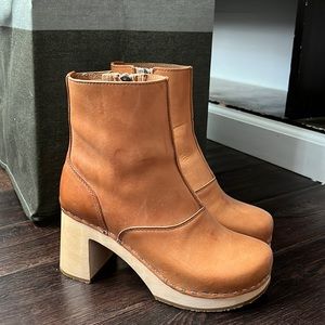 Swedish Hasbeens Tan Leather 70s Style Heeled Boots